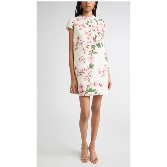 Oscar de la Renta Dresses & Skirts - Oscar de la Renta Cherry Blossom Cap Sleeve Shift Dress in Pink Ivory 2